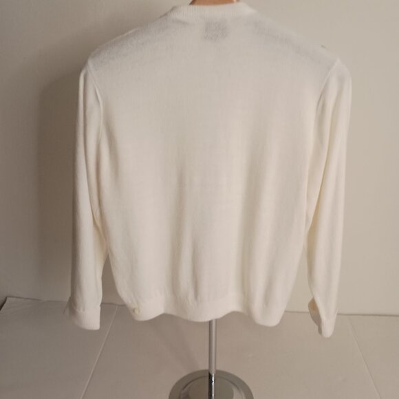 Ste Laurent Vintage White Embellished Crop 3/4 Sleeve Cardigan Sweater Women’s - Picture 14 of 16